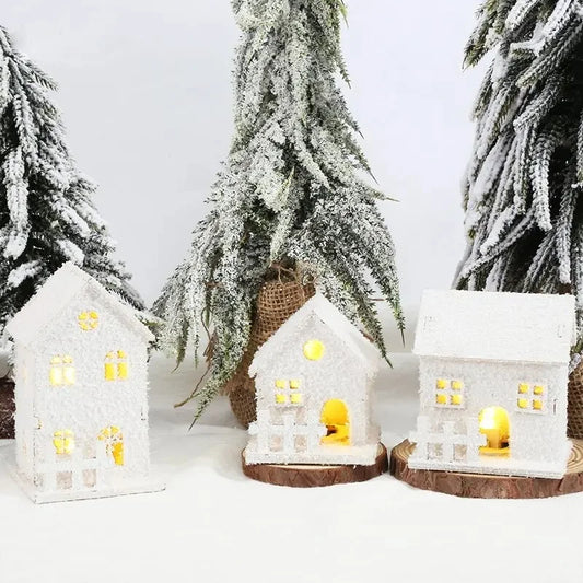 Christmas White Snowflake LED Light Wooden House