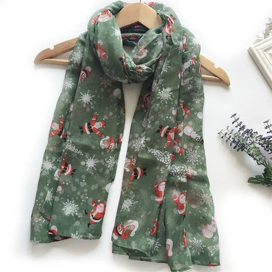 Colorful Cartoon Santa Claus Chiffon Scarf