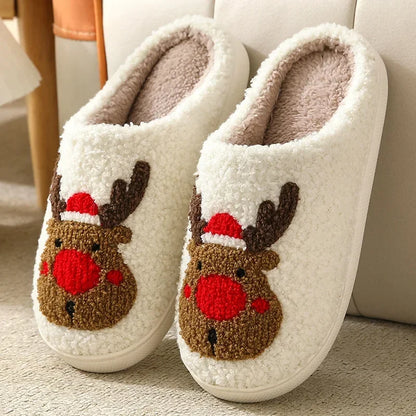 Christmas Elk Cotton Plush Slippers