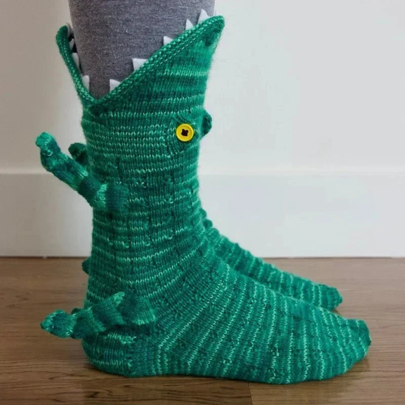 Knitted Crocodile Christmas Socks