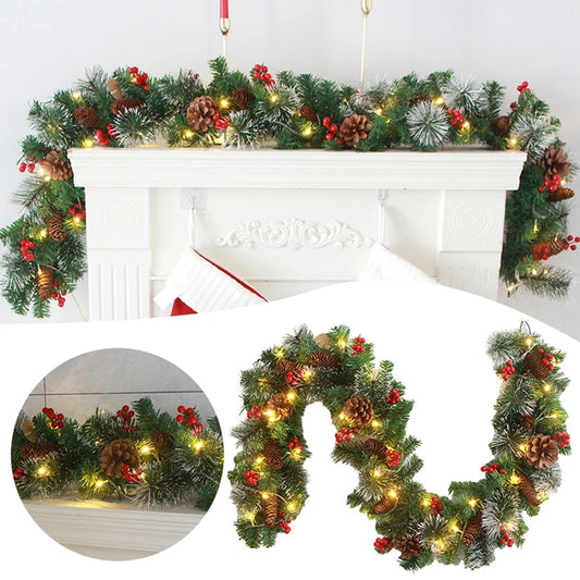 Christmas Garland with Pinecones and Red Berries