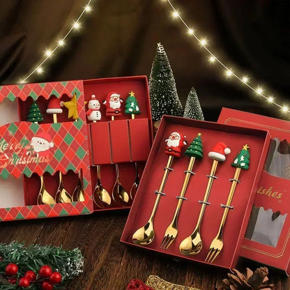 Christmas Stainless Steel Cutlery Set with Elk and Tree Design