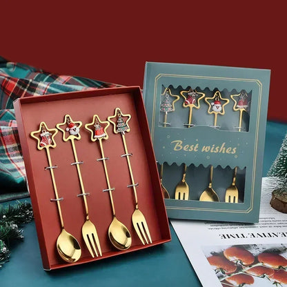 Christmas Stainless Steel Cutlery Set with Elk and Tree Design