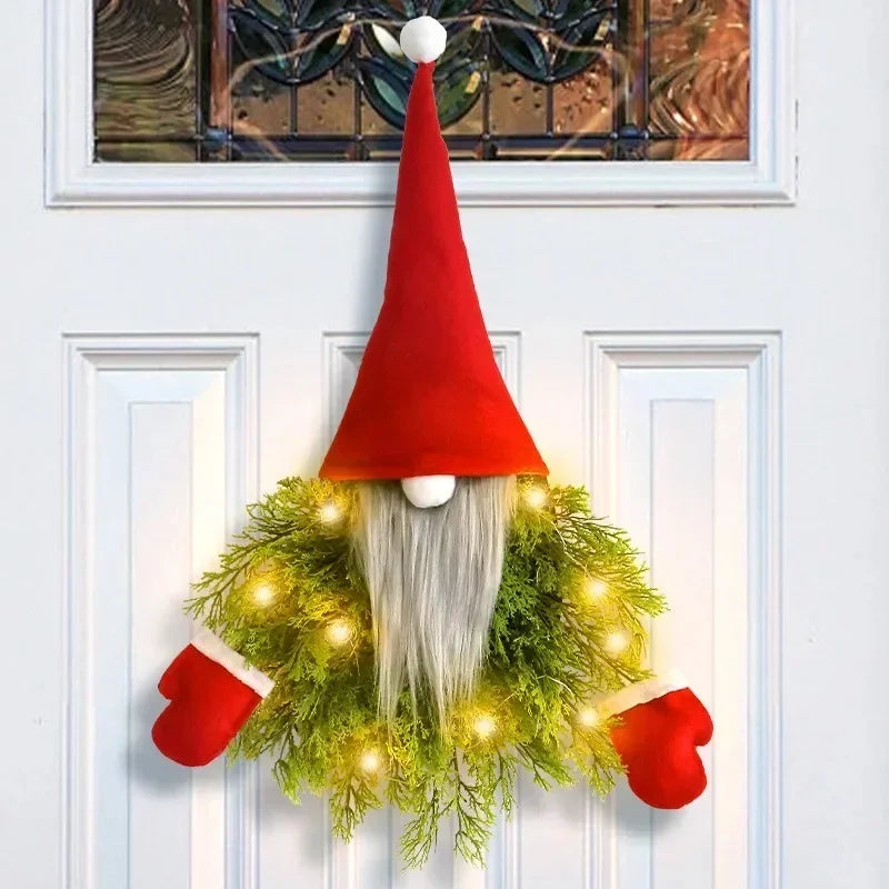 Lighted Gnome Santa Christmas Wreath Hanging Sign