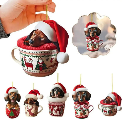 5PCS Cartoon Dachshund Dog Christmas Ornaments