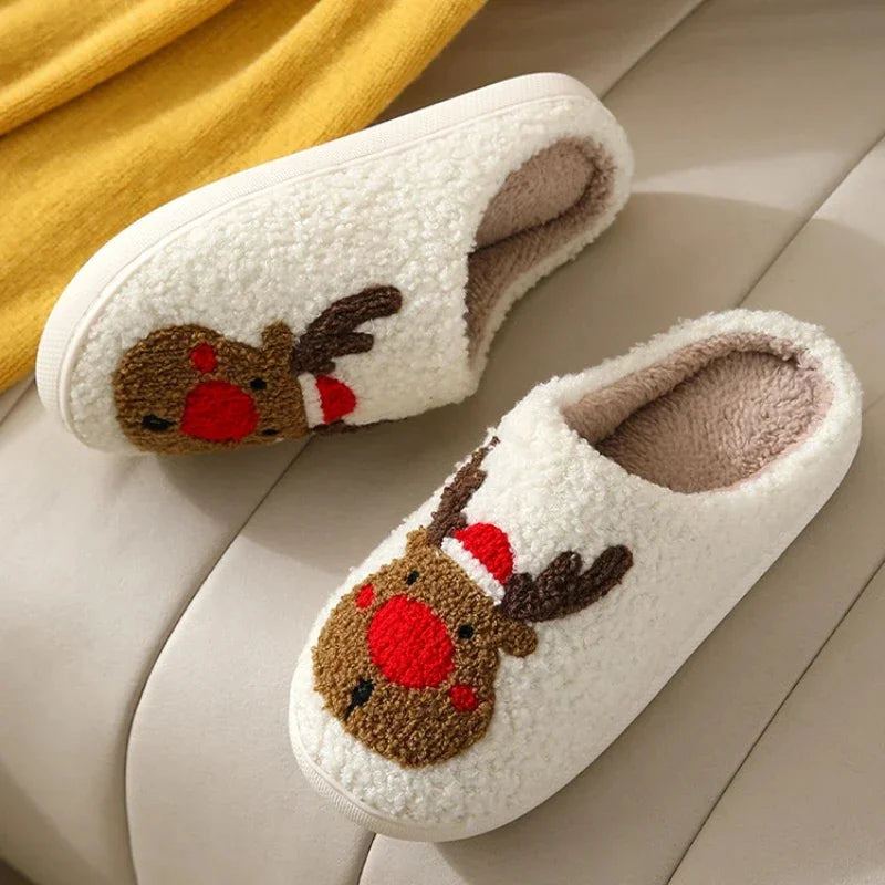 Christmas Elk Cotton Plush Slippers