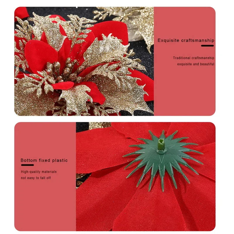 10pcs Red Glitter Christmas Flowers