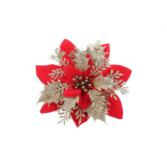 10pcs Red Glitter Christmas Flowers