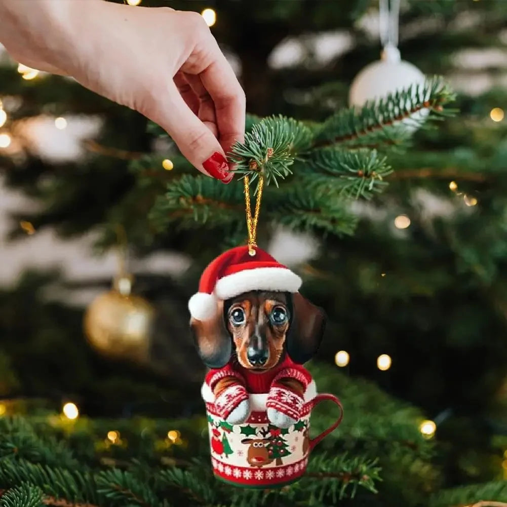 5PCS Cartoon Dachshund Dog Christmas Ornaments