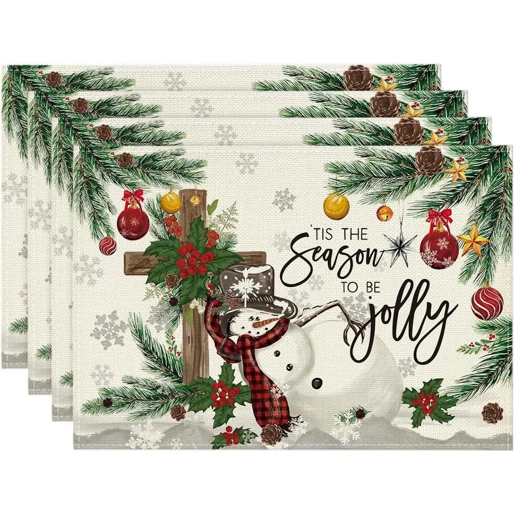 4pcs Christmas Snowman Elk Placemats